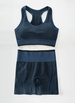 Navy Blue Striped Sports Suit Set 