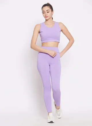Clovia Snug Fit Active High-Rise Tights in Lilac 