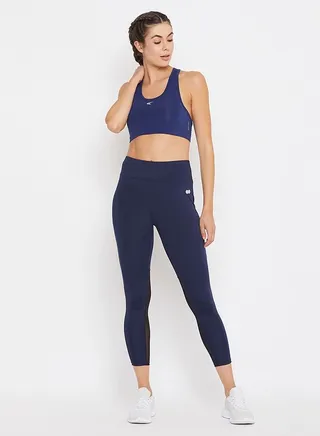 Clovia Activewear Ankle Length Tights in Navy 