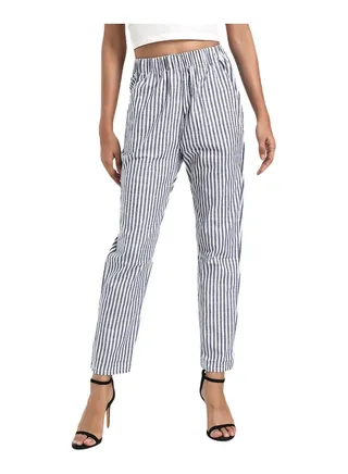 Straight Mid Waist Striped Pocket Pants grey 