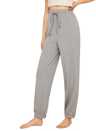 Peg Solid Belt Casual Trousers Grey 