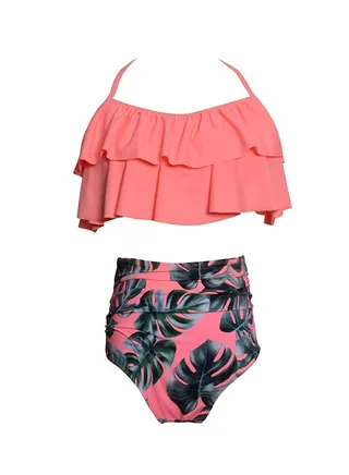2-Piece Printed High Waist Swimwear Set Multicolour 