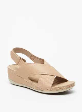 Le Confort Cross Strap Flatform Sandals With Hook And Loop Closure