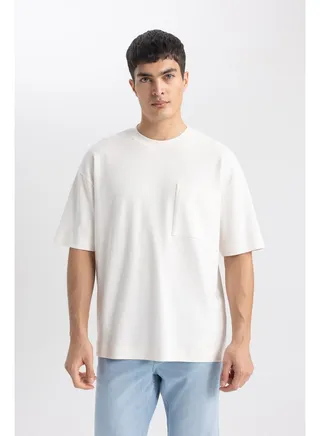 Man Oversize Fit Crew Neck Short Sleeve Knitted T-Shirt 