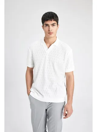 Man Regular Fit Resort Neck Short Sleeve Smart Casual Knitted Polo T-Shirt 