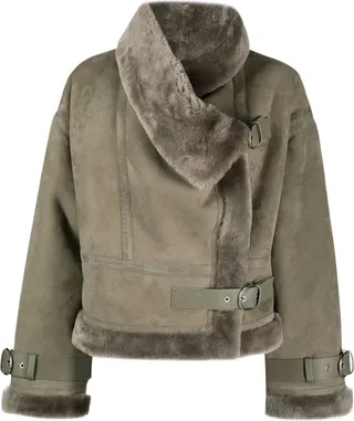 Shearling-Trim Notched-Lapel Jacket
