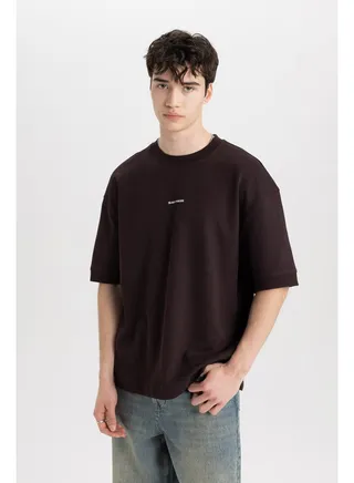 Man Loose Fit Crew Neck Short Sleeve Knitted T-Shirt 