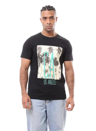 Short Sleeves Printed Black Summer Tee 