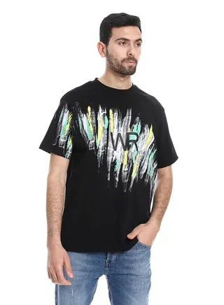 Printed Regular Fit Slip On T-Shirt - Black, Yellow & Green 