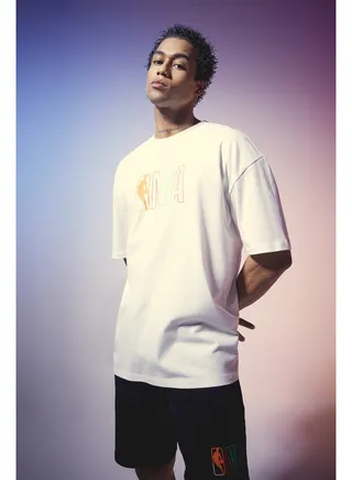 Man Oversize Fit-Nba Crew Neck Short Sleeve Knitted T-Shirt 
