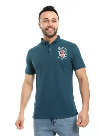 Embroidered Pique Polo Shirt With Classic Collar And Buttons 