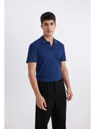 Man Smart Casual Slim Fit Polo Neck Short Sleeve Knitted Polo T-Shirt 