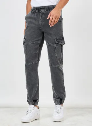 Premium Stretch Stitch Detail Slim Fit Cargo Cuff Jeans
