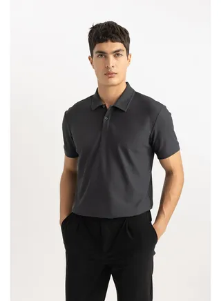 Man Smart Casual Modern Fit Polo Neck Short Sleeve Knitted Polo T-Shirt 