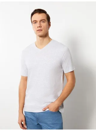 V Neck Short Sleeved Basic Combed Cotton Men's T-Shirt 