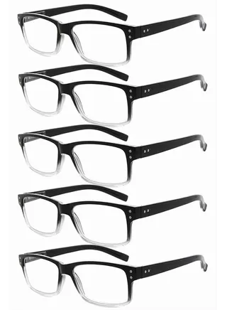 5 Pack Reading Glasses for Men Spring Hinges Classic Readers Black-Clear Frame +1.50 