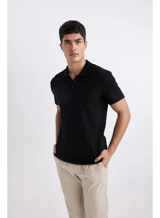 Man Smart Casual Slim Fit Polo Neck Short Sleeve Knitted Polo T-Shirt 