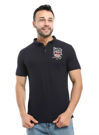 Embroidered Pique Polo Shirt With Classic Collar And Buttons 