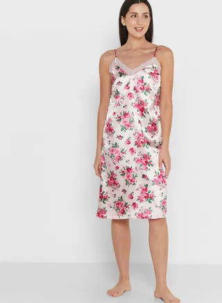 Lace Trim Solid Nightie