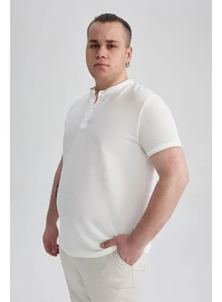 Man Smart Casual Modern Fit Stand- Up Collar Short Sleeve Knitted Polo T-Shirt 