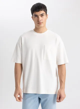 Man Oversize Fit Crew Neck Short Sleeve Knitted T-Shirt 