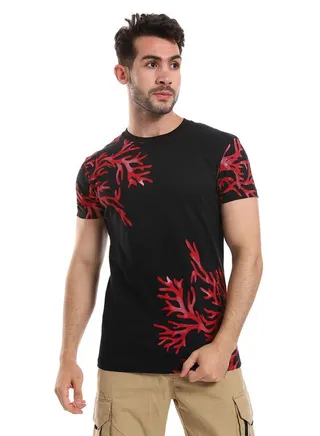 Black & Red Coral Reef Printed Corners Slip On Tee 