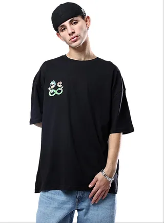 Black Printed "Rick And Morty" Relaxed Fit Tee 