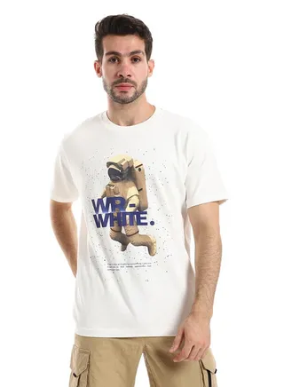 White Rabbit Space Printed Slip On Round Neck T-Shirt 