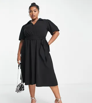 ASOS DESIGN Curve belted midi shirt dress in black