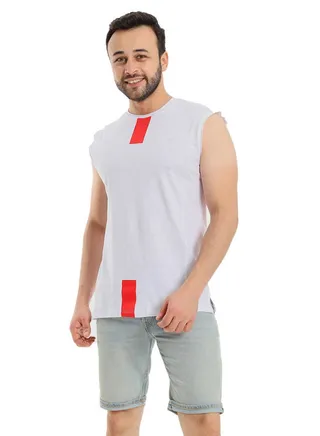 White Rabbit Red Neck & Waist Prined Detail Sleeveless 