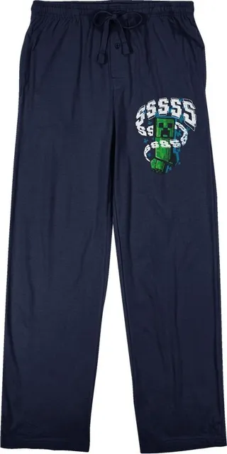 Minecraft Creeper Men’s Navy Blue Graphic Sleep Pants-XXL