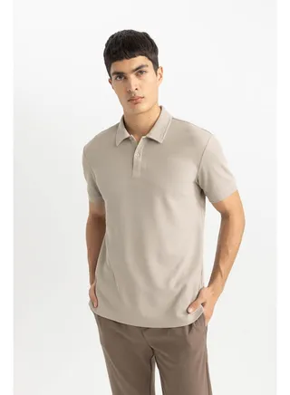 Man Smart Casual Modern Fit Polo Neck Short Sleeve Knitted Polo T-Shirt 