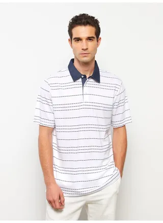 Polo Neck Short Sleeve Striped Men's T-Shirt 