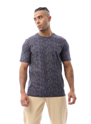 Allover Patterned Navy Blue & Mocha Tee 
