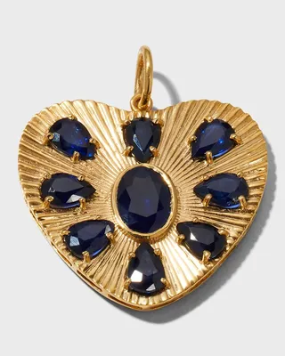 14K Yellow Gold Blue Sapphire Heart Charm