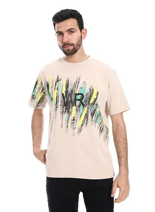 Printed Regular Fit Slip On T-Shirt - Beige, Yellow & Green 