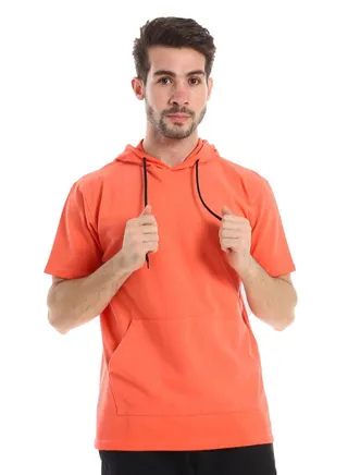 White Rabbit Short Sleeves Front Kangaroo Pocket Hooded T-Shirt 