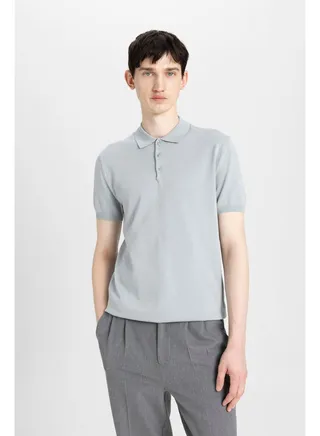Man Smart Casual Slim Fit Polo Neck Short Sleeve Tricot Polo T-Shirt 