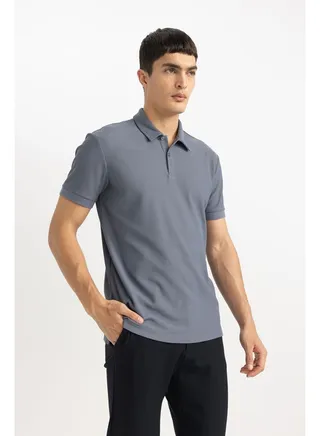 Man Smart Casual Modern Fit Polo Neck Short Sleeve Knitted Polo T-Shirt 