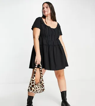 ASOS DESIGN Curve twill square neck mini corset dress with raw edge detail in black