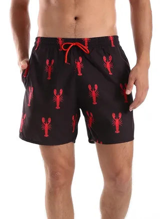 White Rabbit Side Pockets Crabs Patterned Board Shorts 