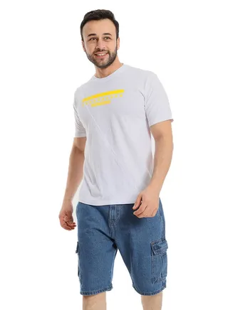 White Rabbit Slip On White Short Sleeves Yellow Prints 