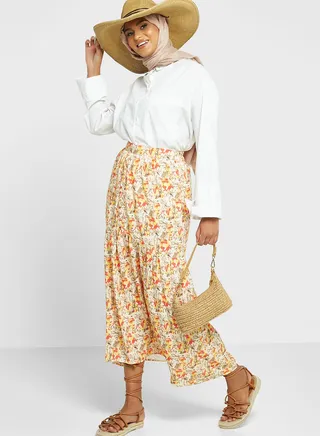 Yoke Detail Printed Skirt