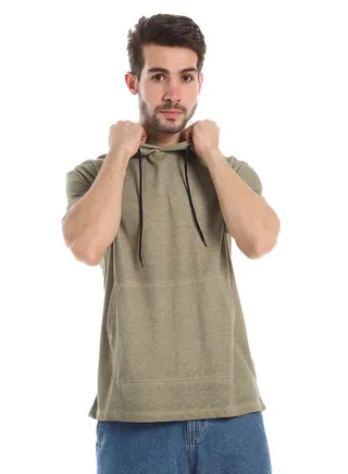 White Rabbit Short Sleeves Front Kangaroo Pocket Hooded T-Shirt 