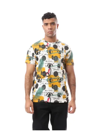 Colorful Summer Slip On T-Shirt With Self Pattern 