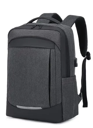 Rl-6301 Casual Laptop Unisex Travel Professional Waterproof USB Port Backpack Bag - Dark Grey 