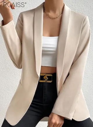 Women's Casual Business Blazer Fashion Casual Solid Color Office Coat Classic Lapel Button Open Placket Coat 