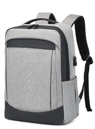Rl-6301 Casual Laptop Unisex Travel Professional Waterproof USB Port Backpack Bag - Light Grey 
