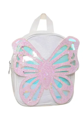 Backpack For Kids Girls Faux Leather With Large Butterfly Shape Design 