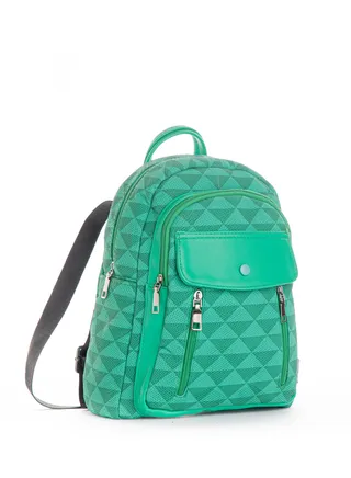 Leather Backpack 4 Zippers - Green  SH-19 